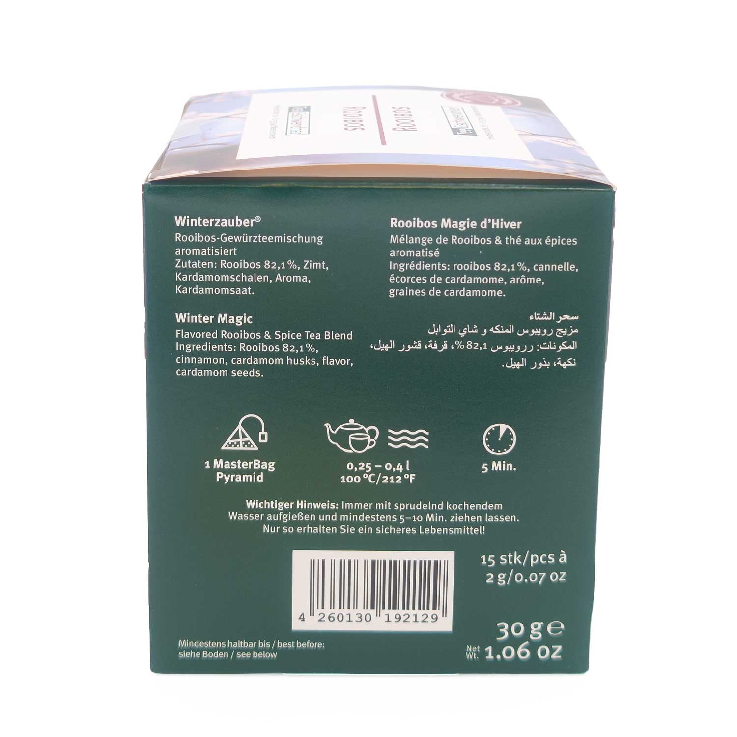 Green box of Rooibos Winter Magic spiced tea