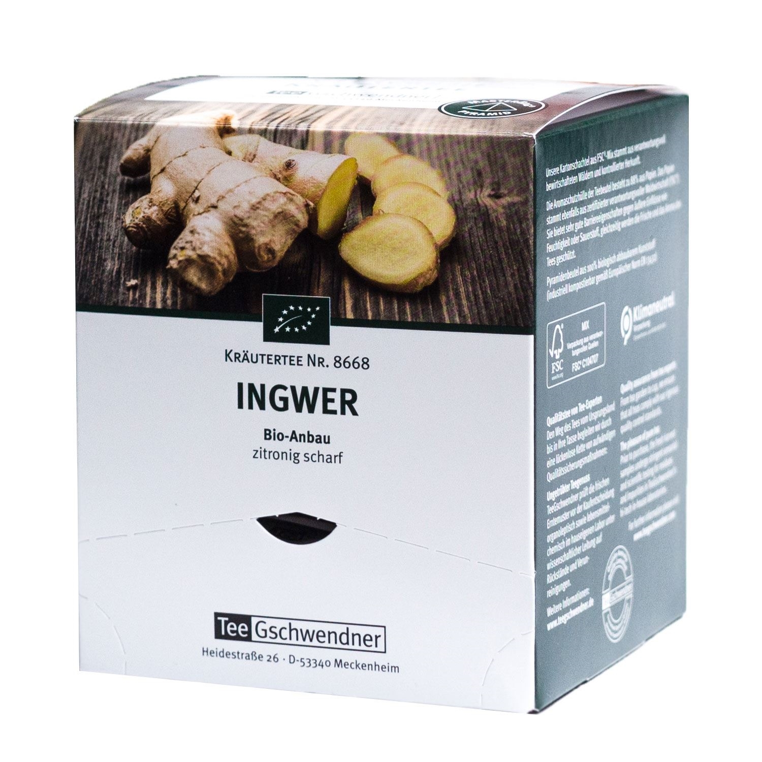 Packung Tee Gschwendner Bio Ingwer Kräutertee, Ingwer, Bio-Anbau, Zitrone, scharf, Wurzel