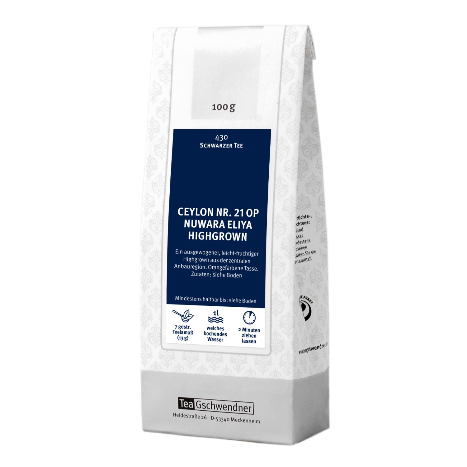 Teegschwendner Ceylon Nr. 21 OP Nuwara Eliya Highgrown 100g, Tee, Schwarztee, Highgrown, Ceylon, 1l