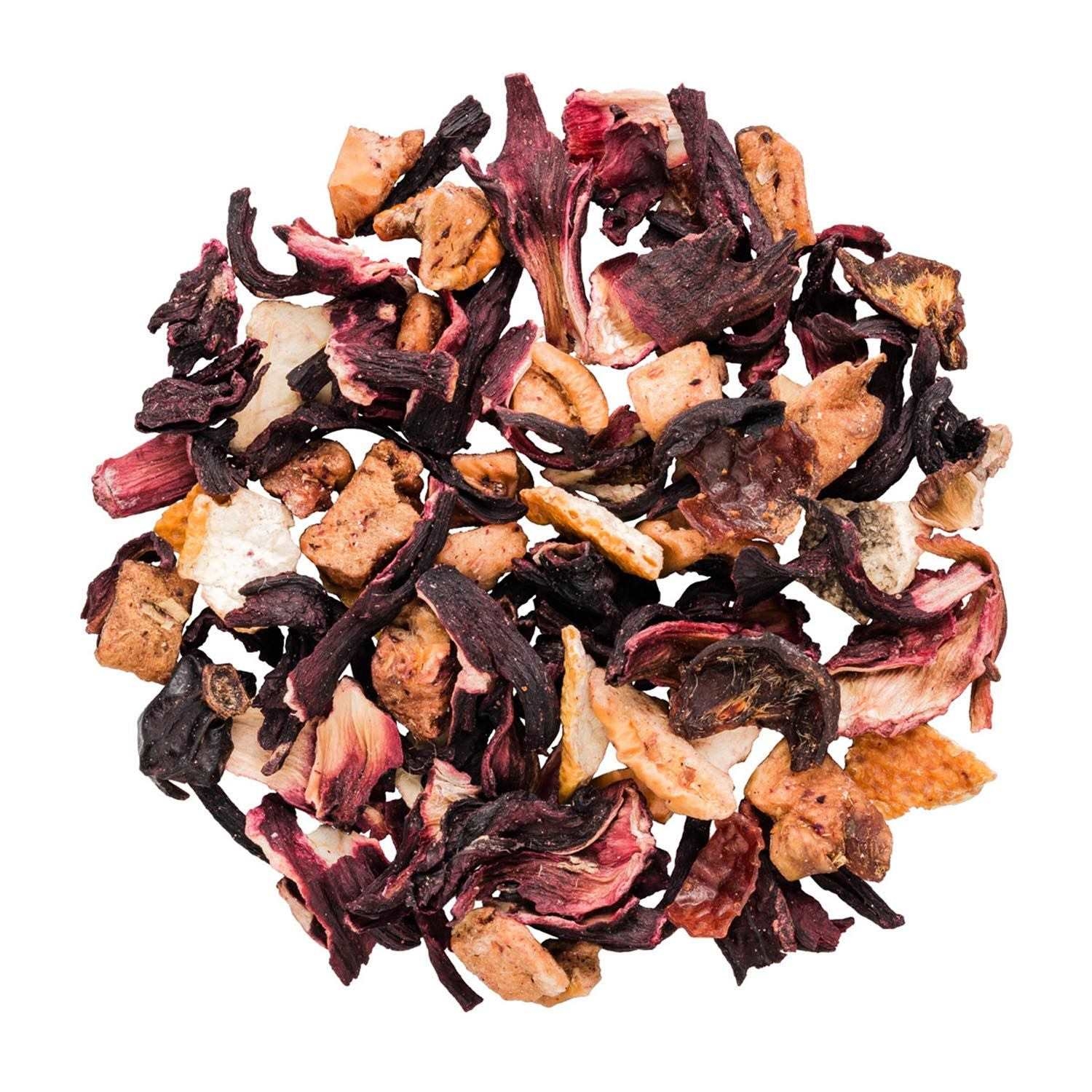 Lose Früchtetee-Mischung aus Hibiskus und Apfelstücken, Hagebutten, Fruchtstücke, getrocknet, Beerenmix, Trockenfrüchte