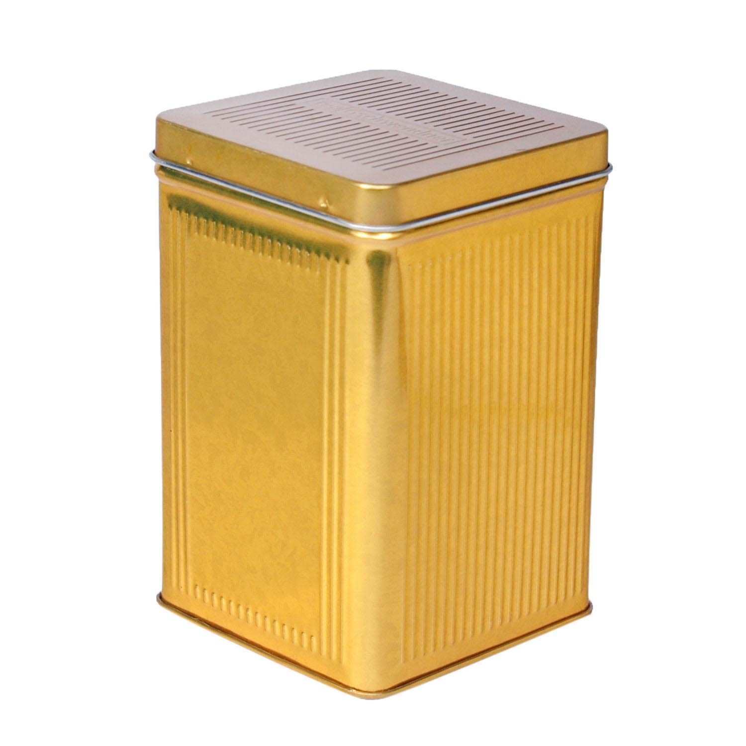 Goldene rechteckige Metalldose mit Deckel, Metalldose, Goldfarbig, Aufbewahrungsbehälter, Gitterdeckel, Keksdose