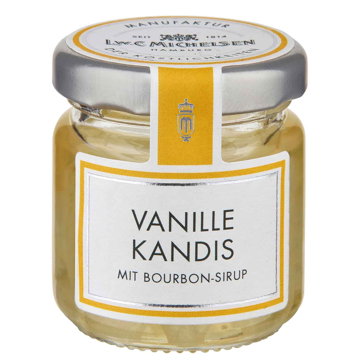 Glas L.W.C. Michelsen Vanille Kandis mit Bourbon-Sirup, Vanille, Kandis, Sirup, Bourbon, Glasjar