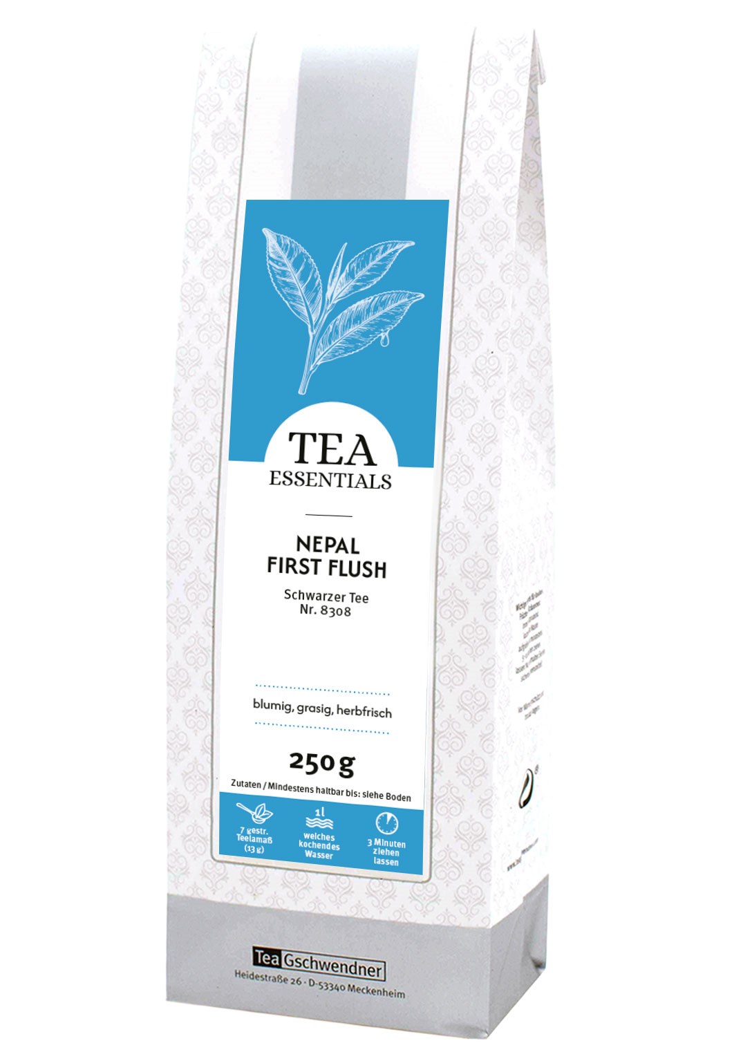 Schwarzer Tee, Nepal First Flush, Lose Teeblätter, 250 g, Bedruckte Verpackung
