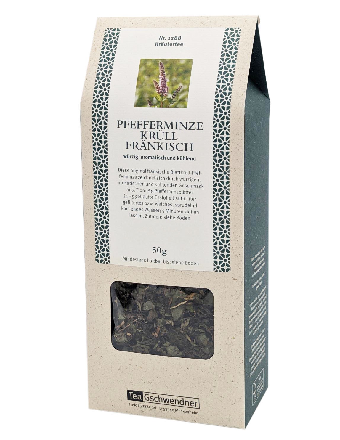 Teegschwendner Pfefferminze Krüll Fränkisch 50g Packung, Kräutertee, Pfefferminz, Fränkisch, 50 g, Blättertee