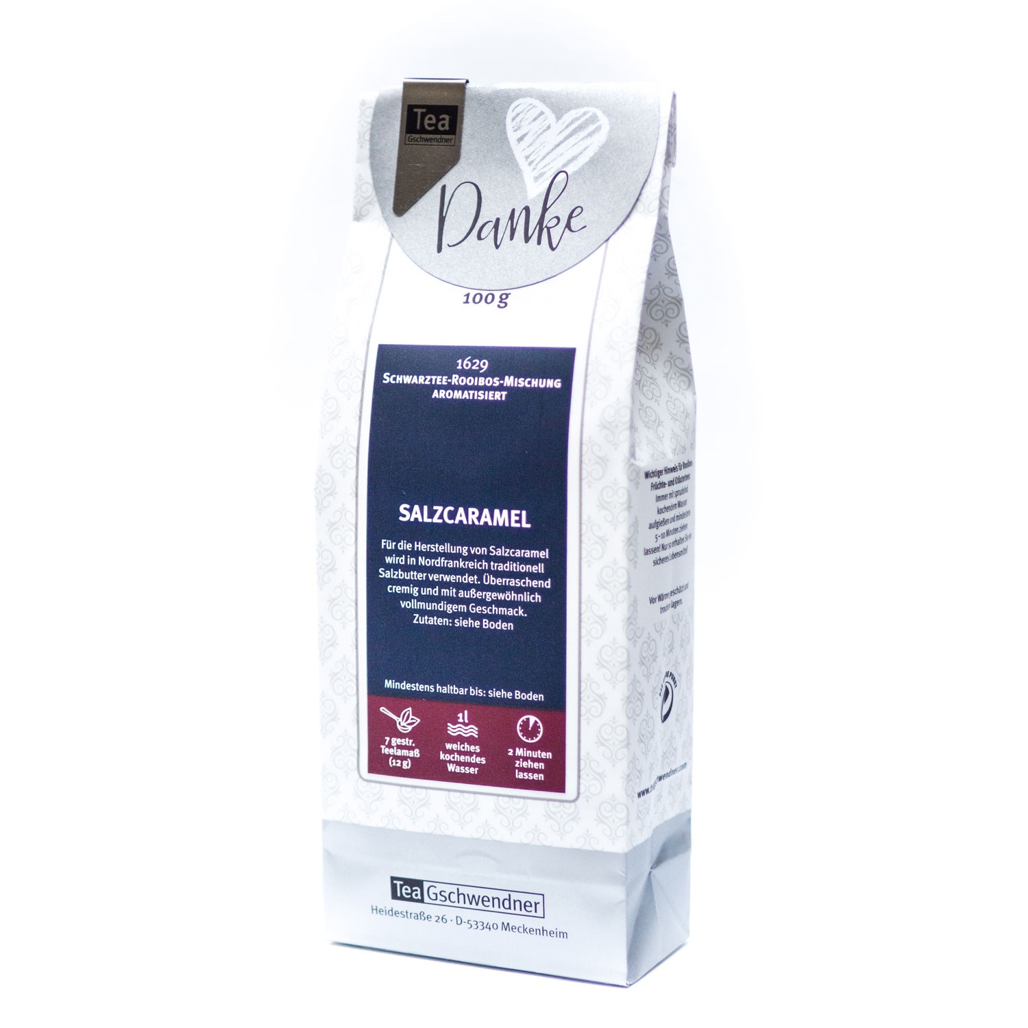 TeaGschwendner Schwarzer Tee Salzcaramel Danke 100g, Salzkaramel, Schwarztee-Mischung, Aromatisiert, 100 g, Teepackung