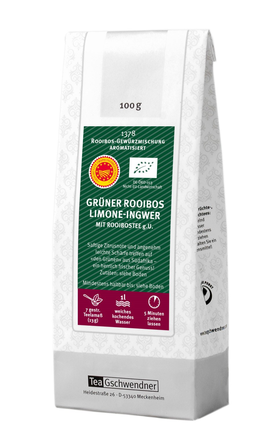 Teegschwendner Grüner Rooibos Limone Ingwer 100g Beutel, Rooibos, Gewürz, Limone-Ingwer, Tee, Grüner Rooibos