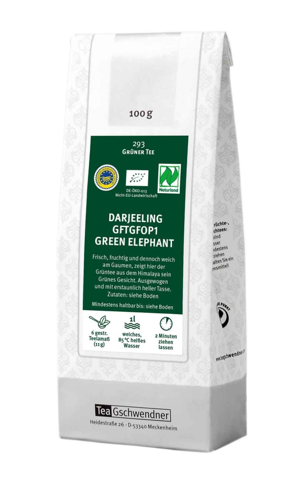 Teegschwendner Darjeeling Green Elephant Grüntee 100g, Grüner Tee, Green Elephant, Tee, 100 g, 1 L