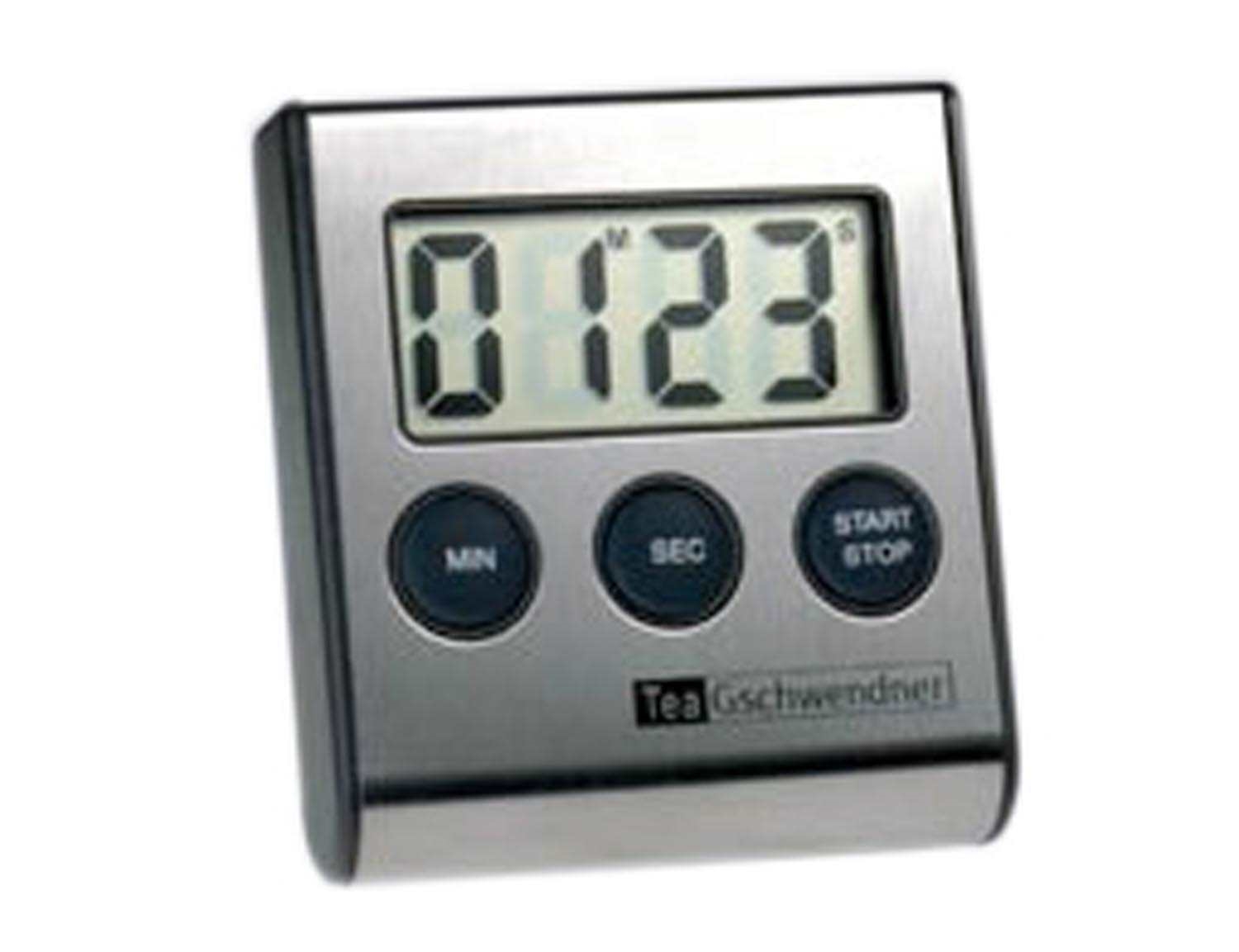 Digitaler Küchentimer aus Edelstahl mit Display, digitaler Timer, Countdown, Küchentimer, Edelstahl, drei Tasten