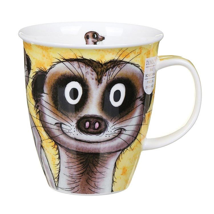 Keramikbecher mit lustigem Erdmännchen-Druck, Becher, Mug, Tiermotiv, Hund, gelb