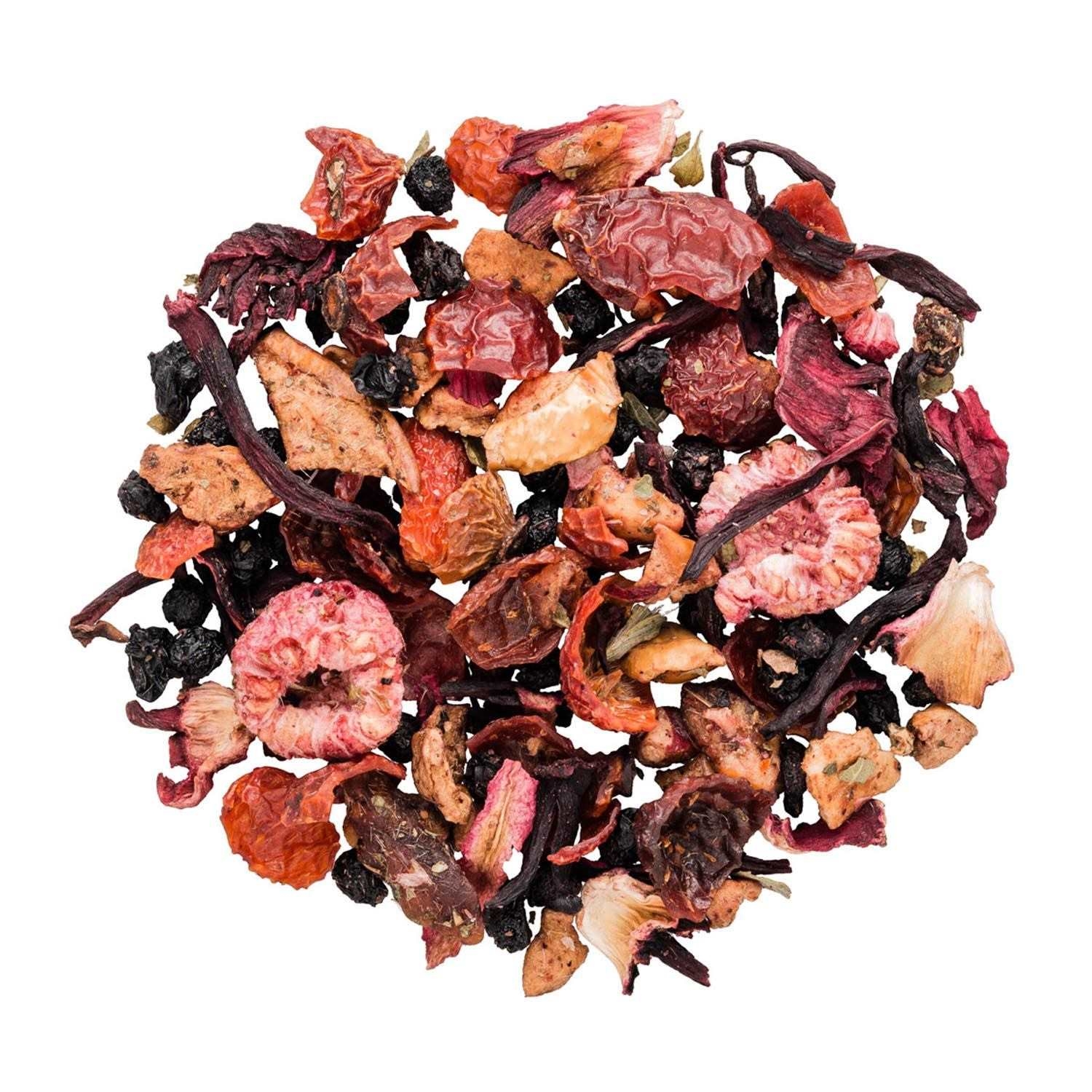 Bunte Früchtetee-Mischung aus getrockneten Beeren, Kräutertee, Früchte-Tee, getrocknete Früchte, Hagebutte, Beere