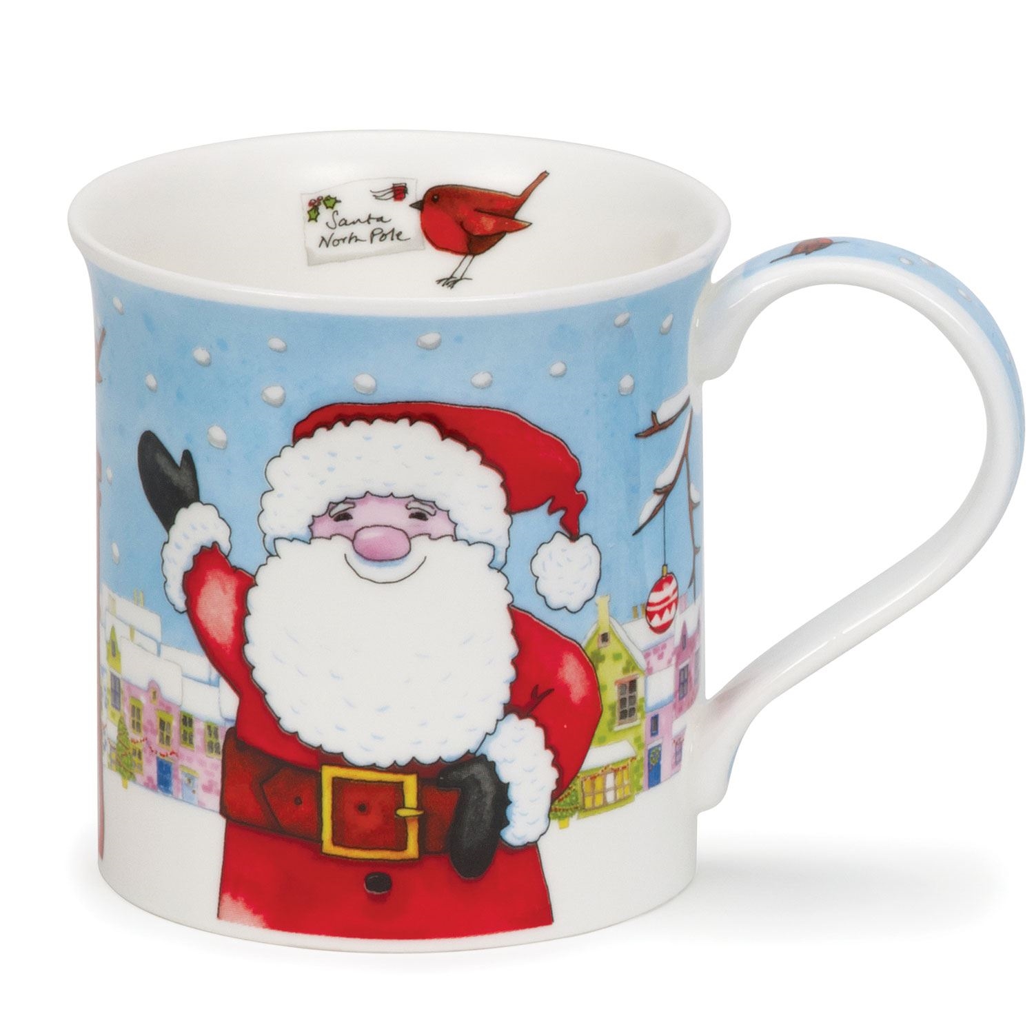 Porzellantasse mit Weihnachtsmann-Motiv im Schnee, Tasse, Mug, Weihnachtsdesign, Santa, Porzellan
