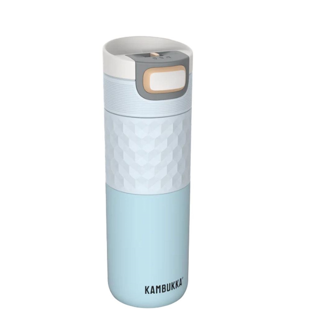 Hellblauer KAMBUKKA Thermobecher 500 ml aus Edelstahl, Tumbler, Wasserflasche, Leichtgewicht, Mint, Muster