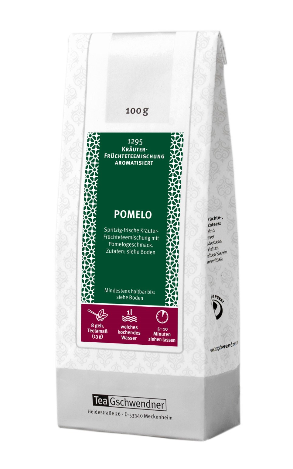 TeaGschwendner Pomelo Kräuter-Früchtetee 100g Beutel, Kräutertee, Früchteteemischung, aromatisiert, Pomelo, 100 g