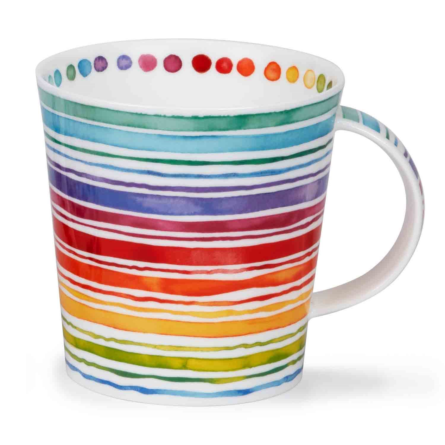 Bunte Porzellantasse mit Regenbogenstreifen, Tasse, Becher, Keramik, Bunt, Streifen