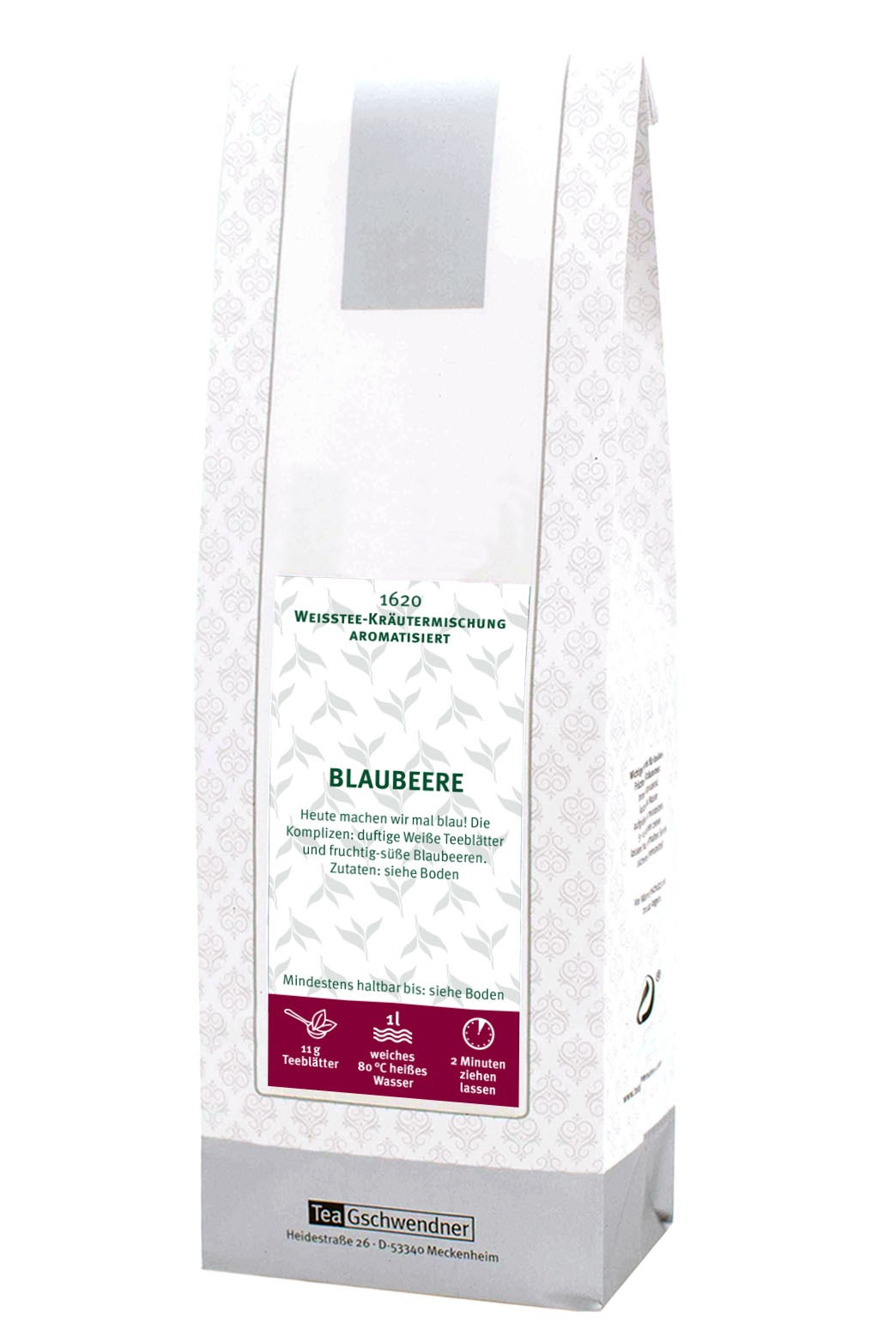 Teepackung Tea Gschwendner Weißtee Blaubeere, Blaubeere, Kräutermischung, Aromatisiert, Teebeutel, 1 L