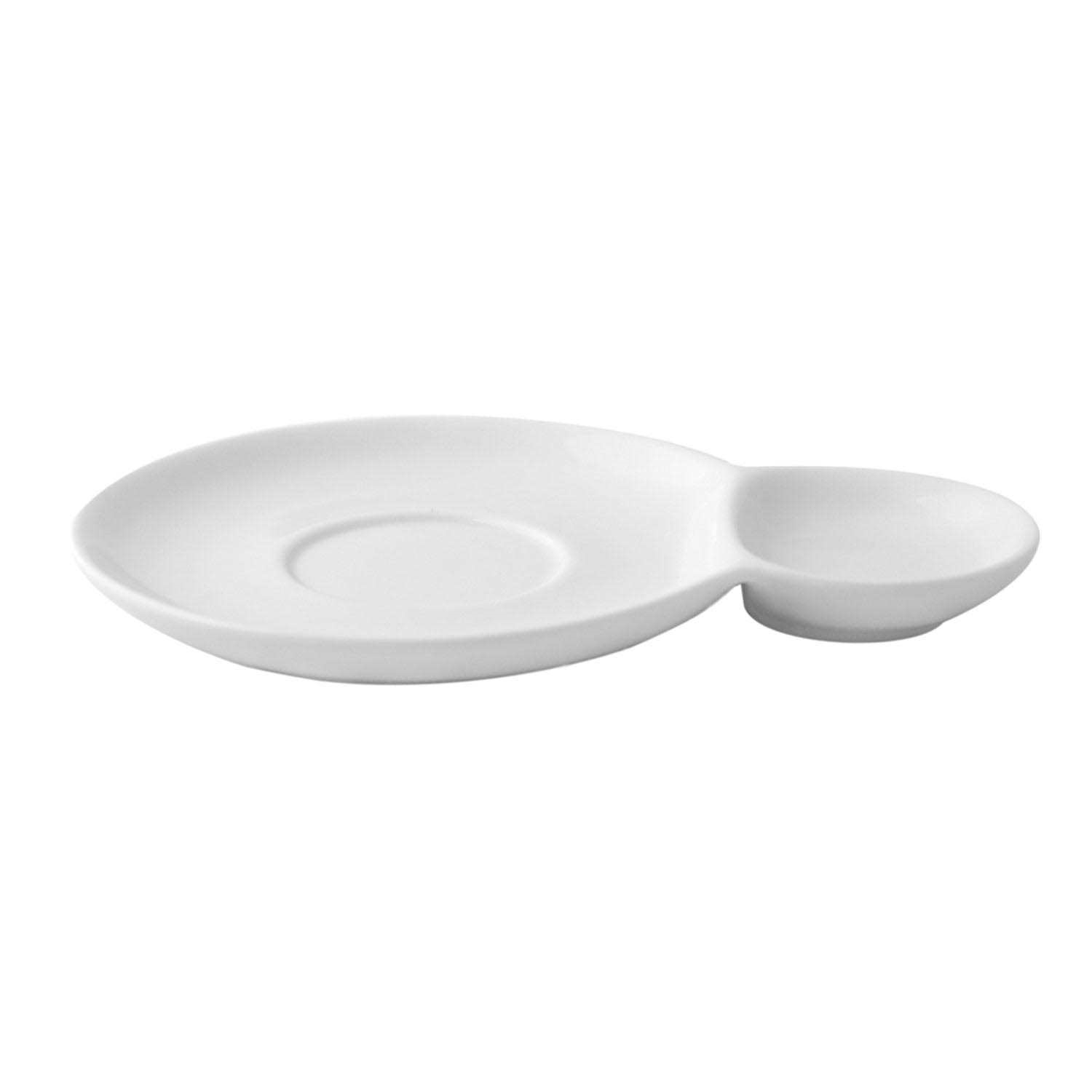 Weiße Porzellan-Untertasse mit integrierter Snackschale, Servierplatte, Untertasse, weiße Platte, Keramikplatte, Tafelzubehör