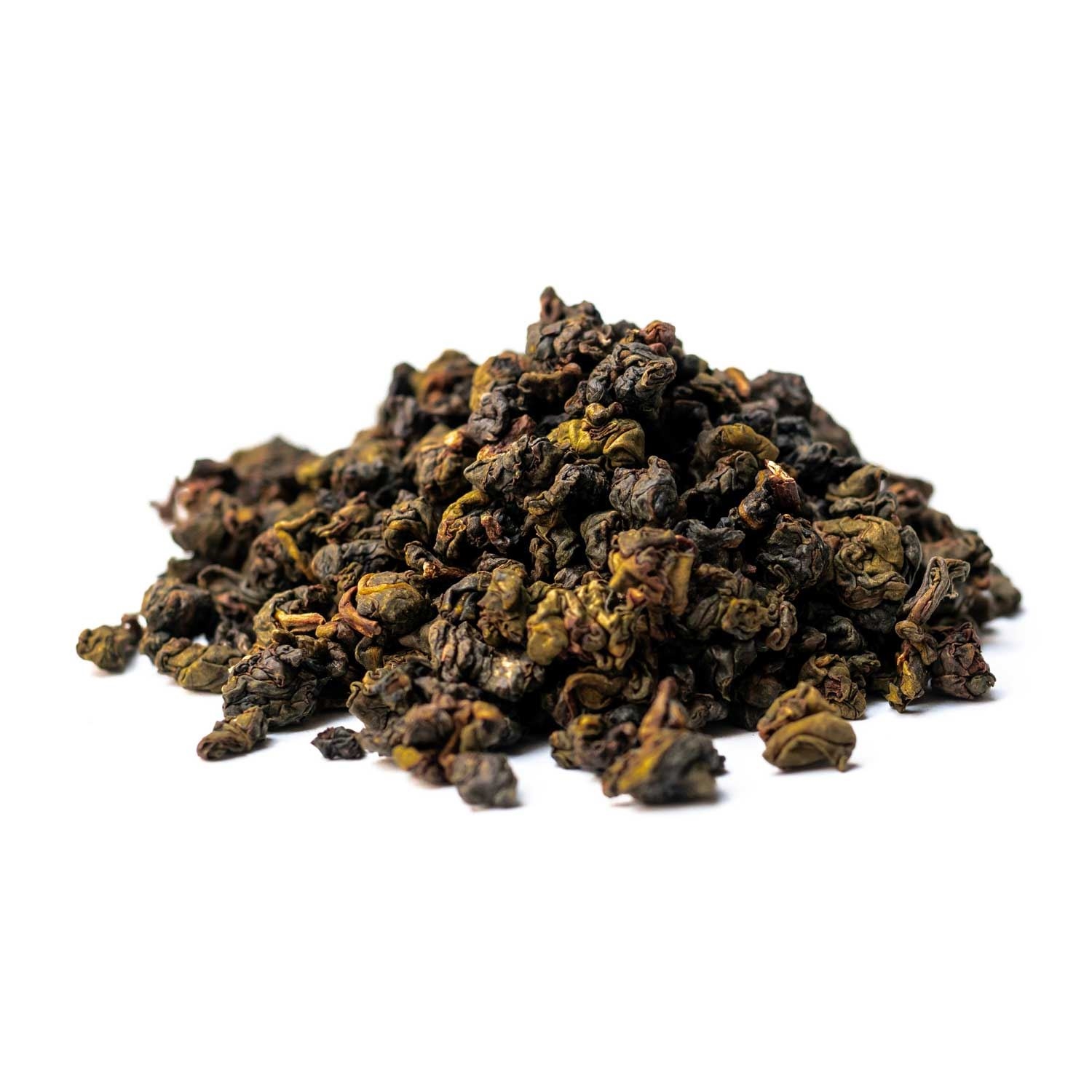 Haufen loser, gerollter Oolong-Teeblätter, Pu-erh, Tee, loser Haufen, dunkel, Blätter