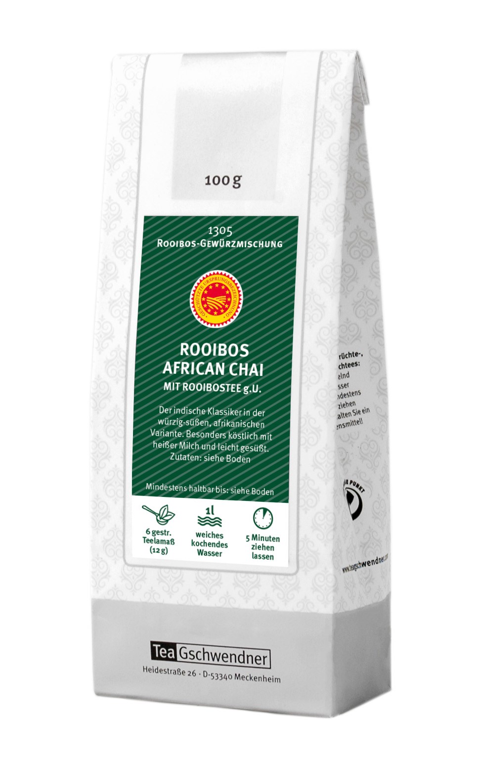 Teepackung Tea Gschwendner Rooibos African Chai 100g, Rooibos, Afrikanischer Chai, Gewürzmischung, 100 g, Teemischung