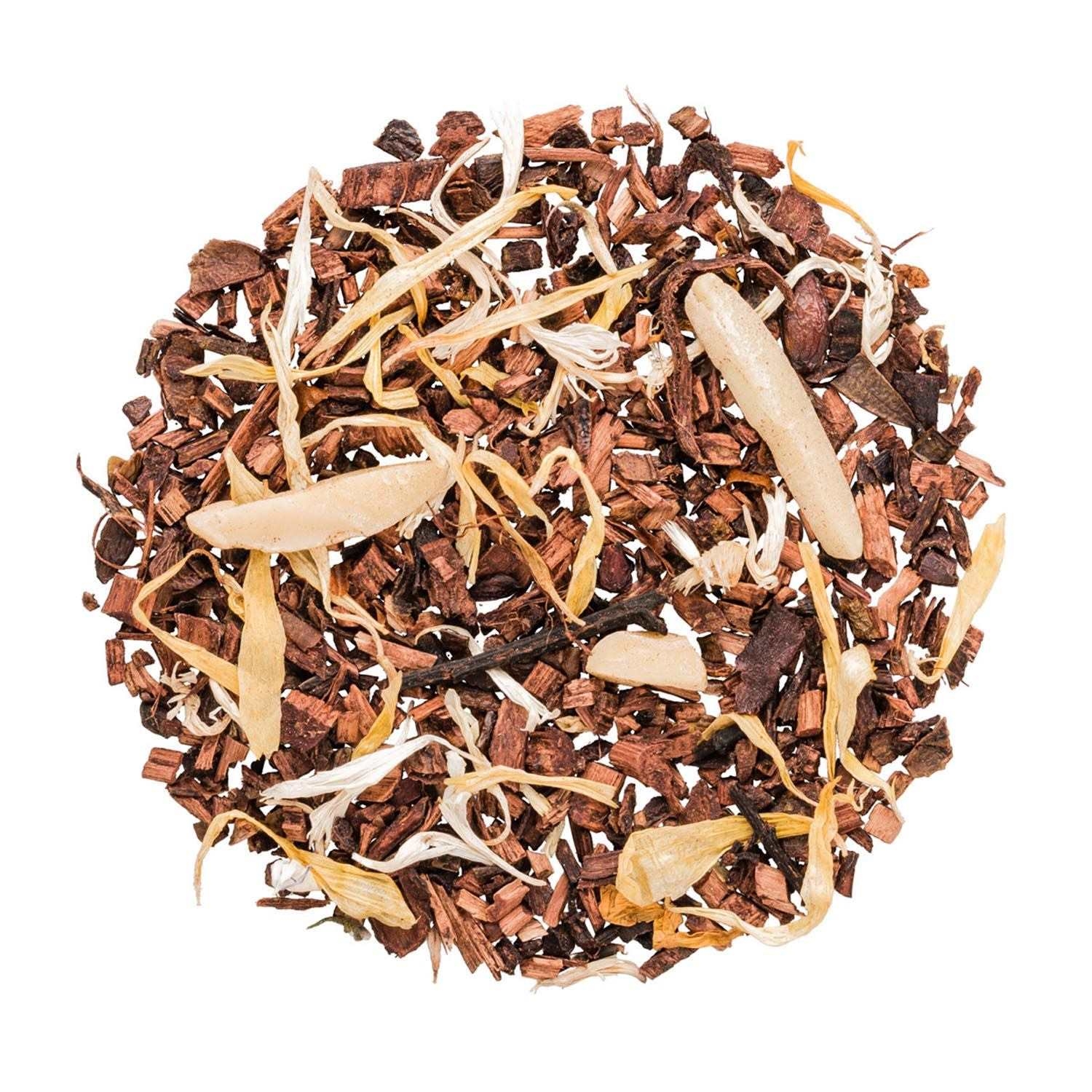 Rooibos Tee Mischung mit Mandeln und Blüten, Rooibos, Rosenholz, Kräutertee, Haarzucker, Holzzwiebel