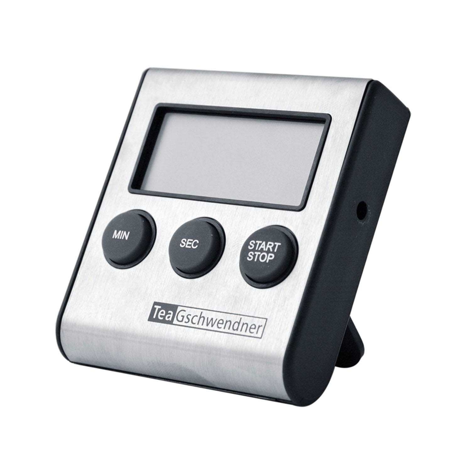 Digitaler Tee-Timer mit Display und Tasten MIN SEC, kitchen timer, digital timer, minute timer, stainless steel, start stop button