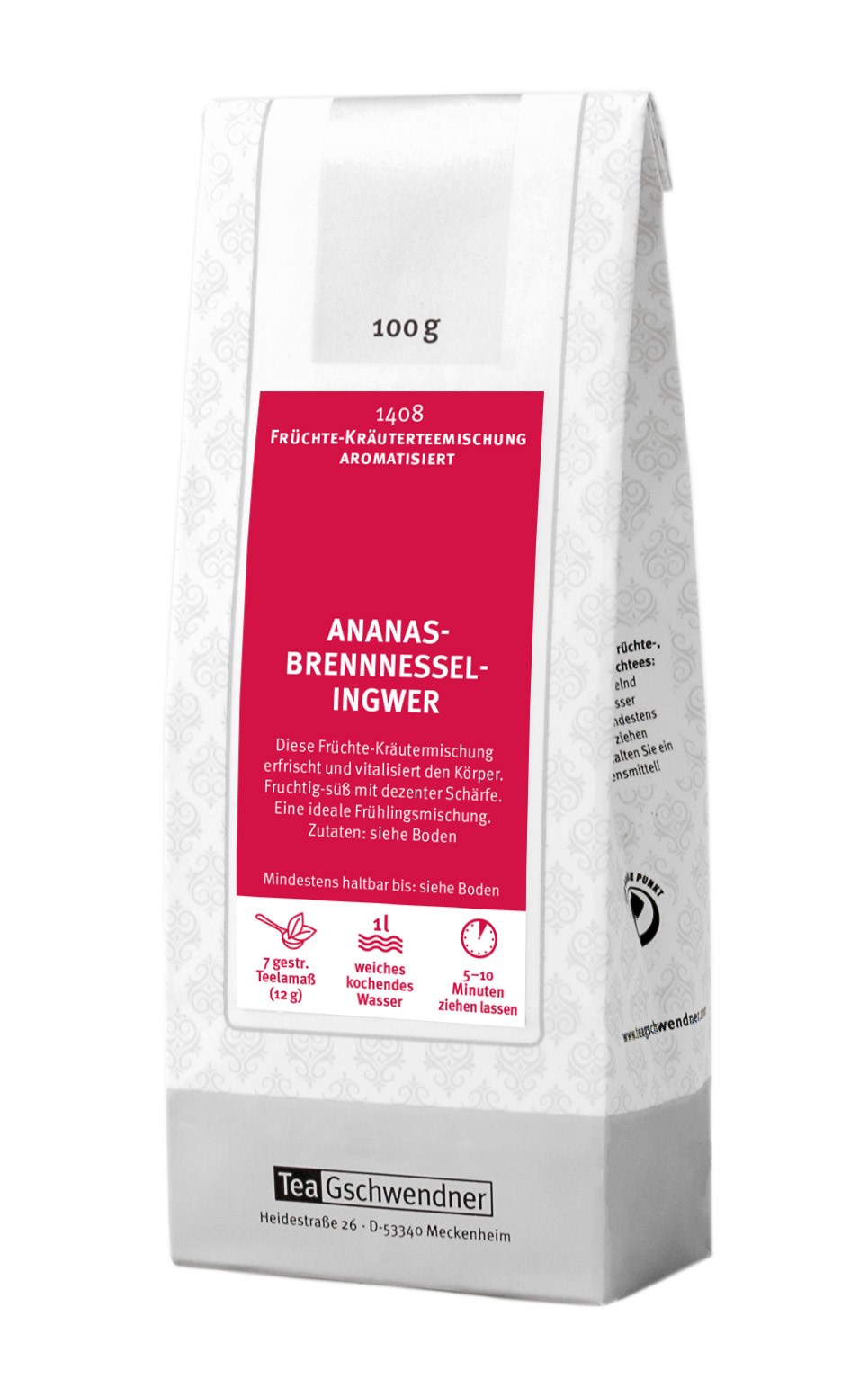 Teegschwendner Ananas-Brennnessel-Ingwer Früchtetee 100g, Früchtetee, Kräutertee, Aromatisiert, Ananas-Ingwer, 100 g