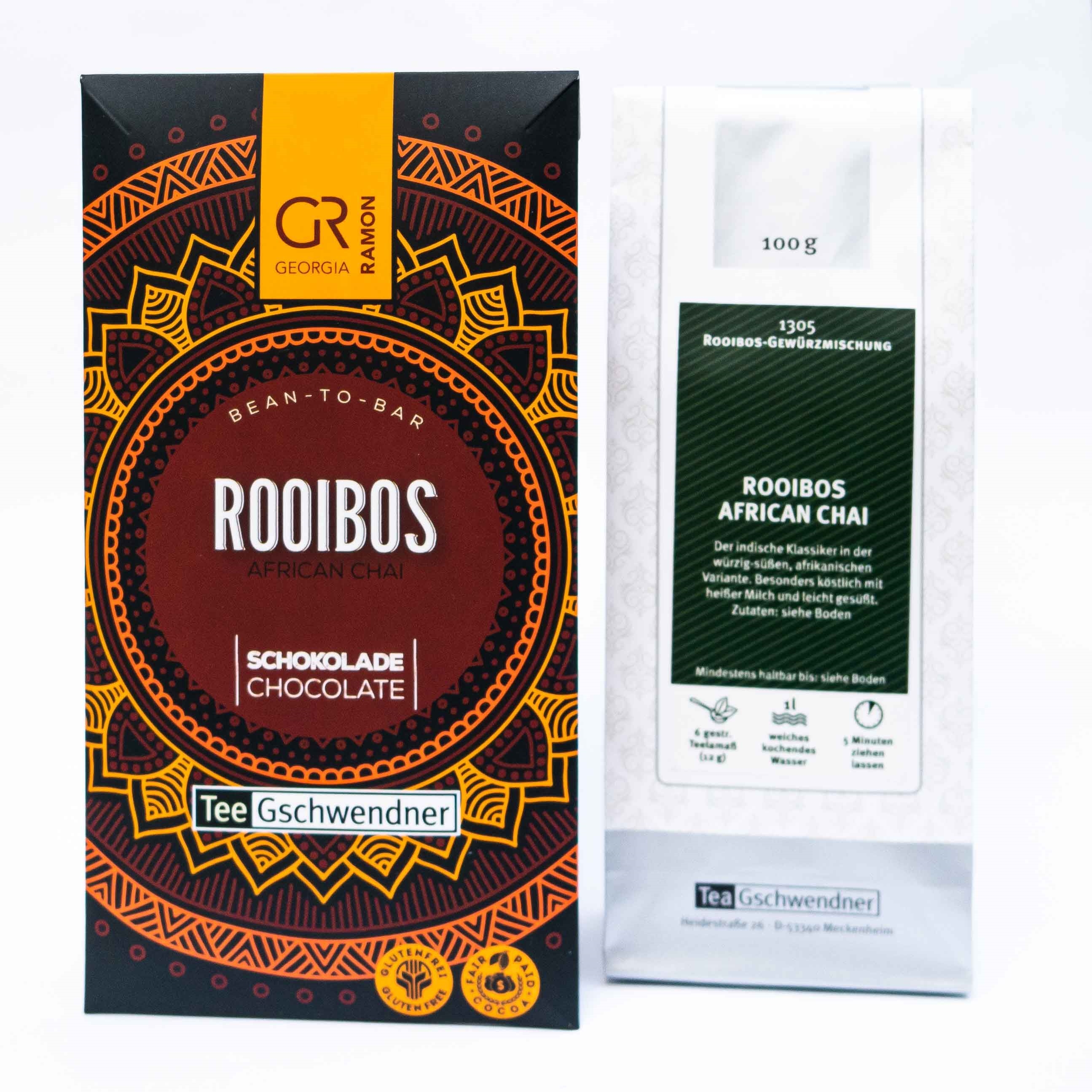 Rooibos African Chai Schokolade und Tee Gschwendner, Rooibos, Afrikanischer Tee, Schokolade, Bean-to-Bar, Tee