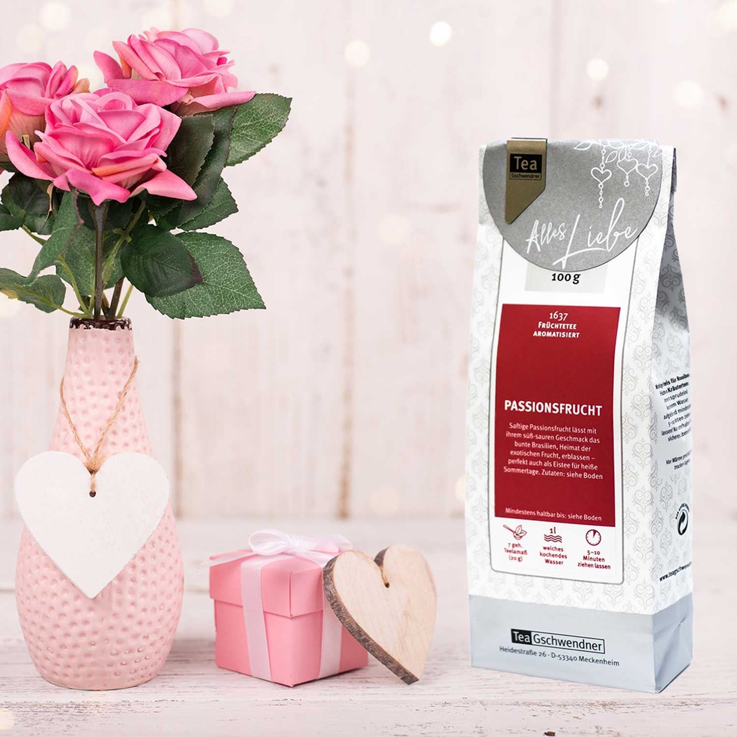 Teegschwendner Früchtetee Passionsfrucht Alles Liebe 100g, roses, vasen, geschenk, tee, passionsfrucht