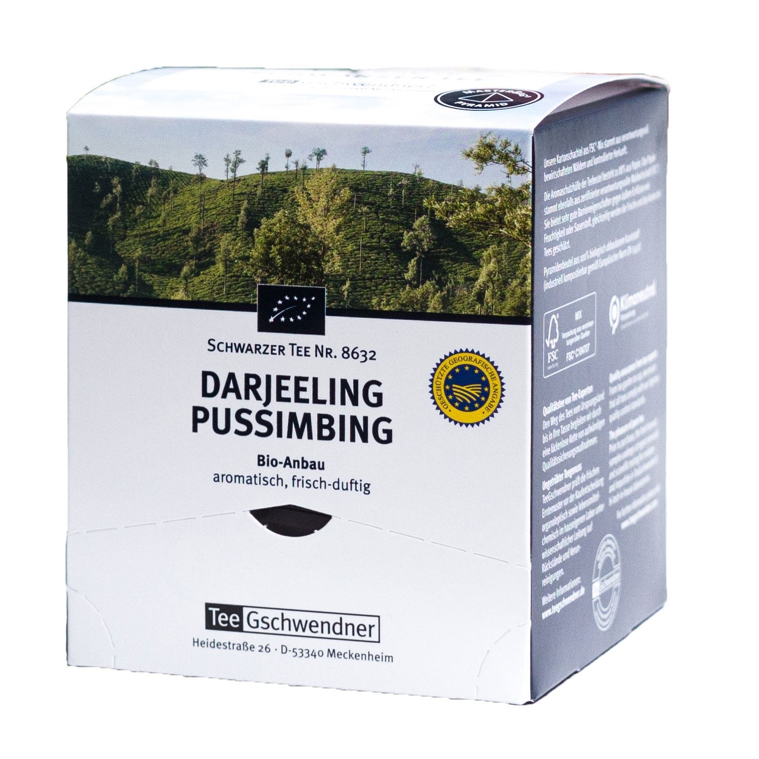 Schwarzer Tee Darjeeling Pussimbing Bio von Tee Gschwendner, Darjeeling, Pussimbing, BiologischeAnbau, Tee, Kartonverpackung