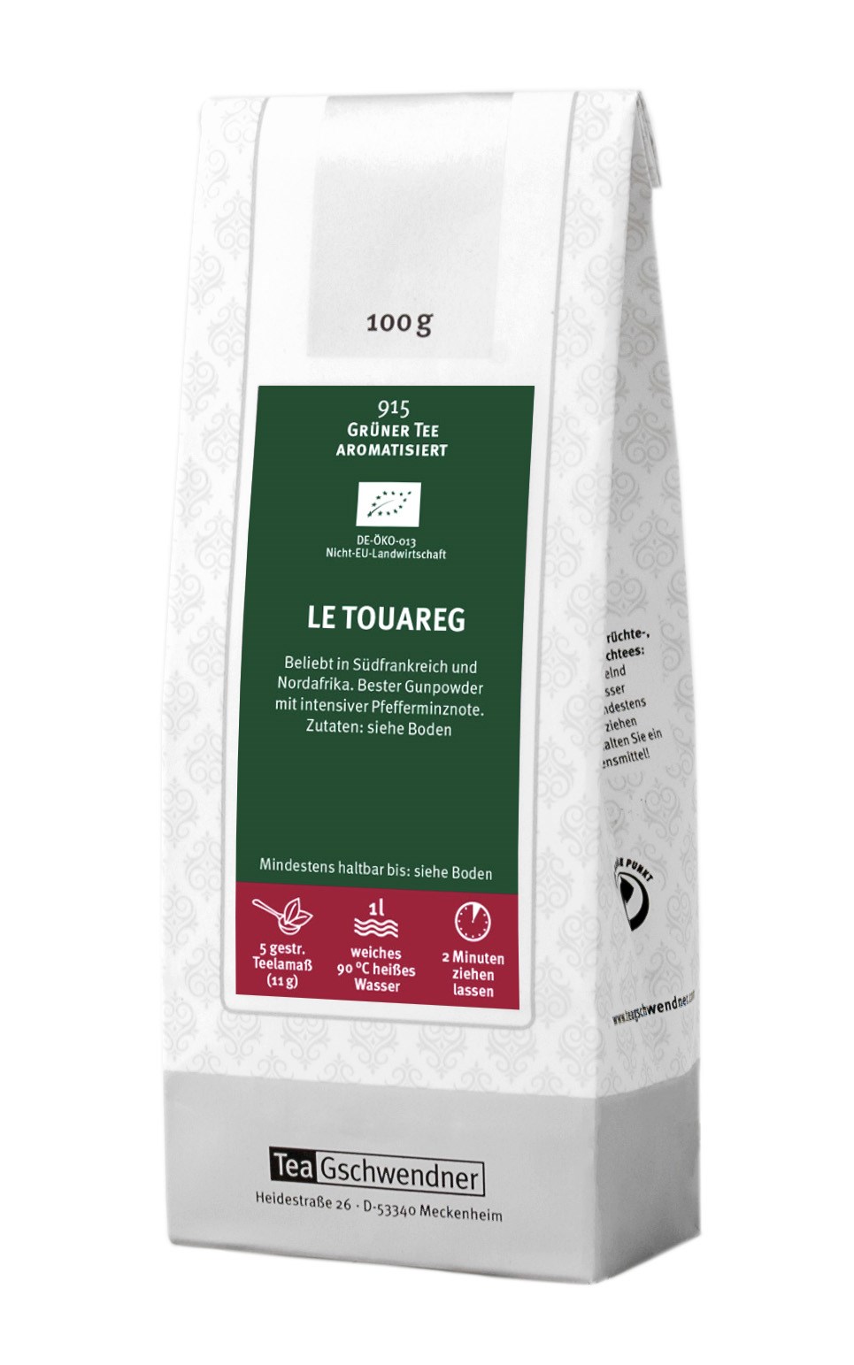 Teepackung TeaGschwendner Le Touareg Grüner Tee 100g, Grüner Tee, Aromatisiert, Teepackung, 100 g, 1 L