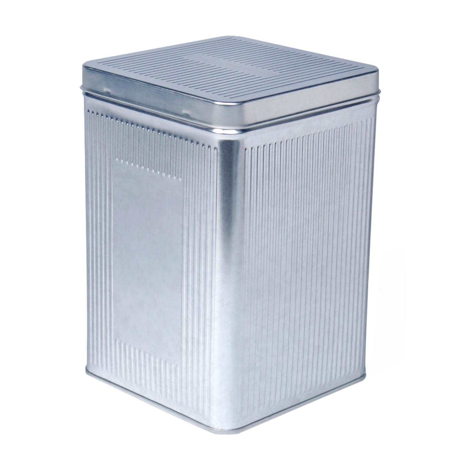 Silberne rechteckige Blechdose mit Deckel, Metallbox, Blechdose, Aufbewahrungsbehälter, Stahlbox, Tiegel