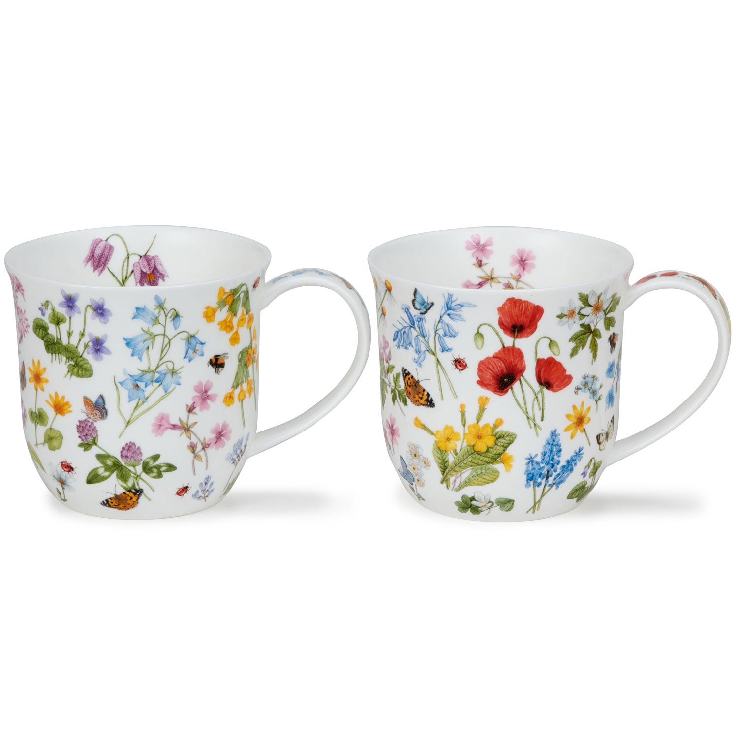 Dunoon Cumbrae Wild Flowers H/Bell large fine bone china mug featuring delicate wildflowers, bluebells, forget-me-nots, honeysuckle and insects