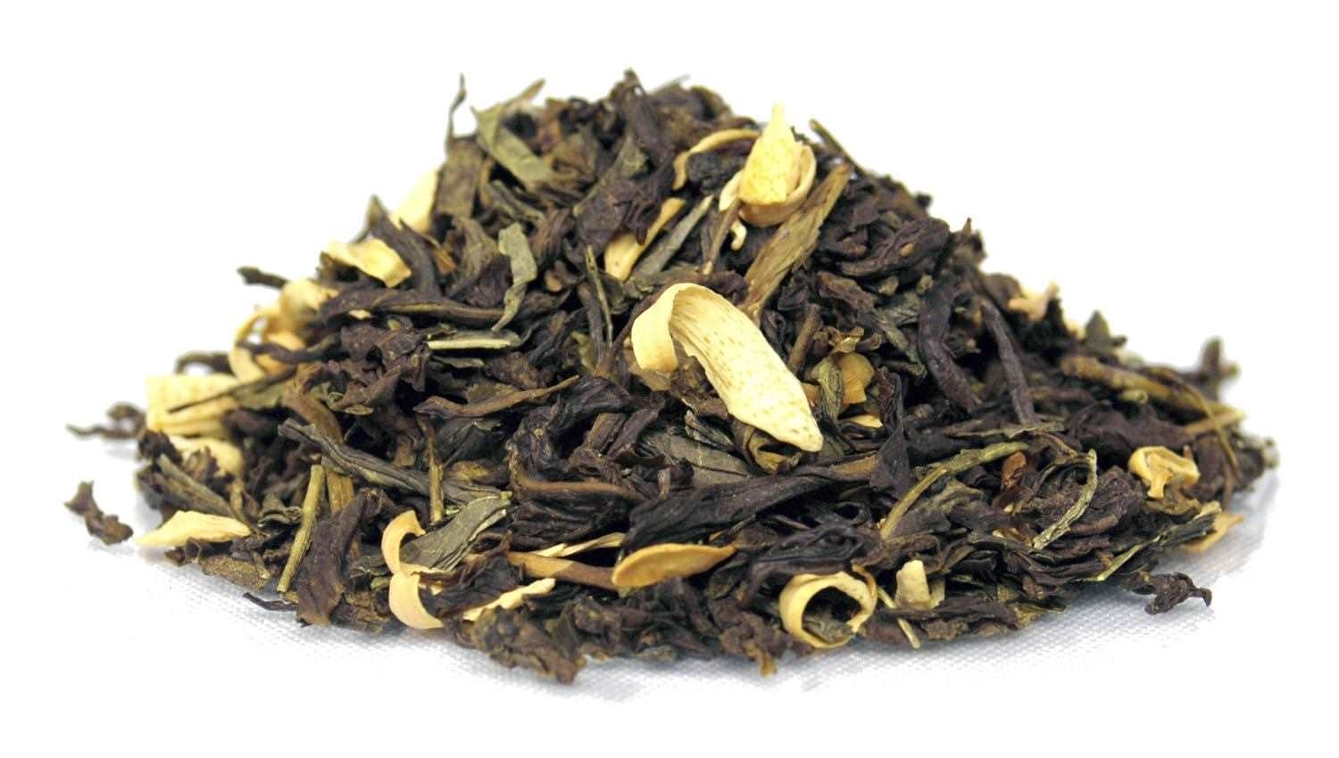Lose Teemischung aus grünem Tee und Jasminblüten, Tee, Lose Blätter, Grüntee, Schwarztee, Zitrusnote