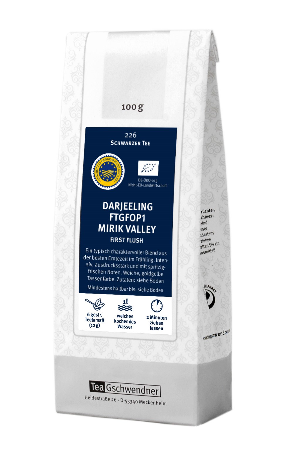 Teegschwendner Darjeeling FTGFOP1 Mirik Valley Schwarztee 10, Schwarztee, Tee, First Flush, Darjeeling, Miry Valley