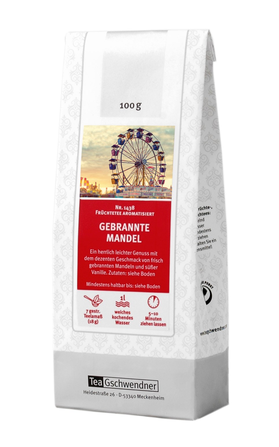 Teegschwendner Früchtetee Gebrannte Mandel 100g, Mandeln, Gebrannte Mandel, Früchtetee aromatisiert, 1l, Teepackung