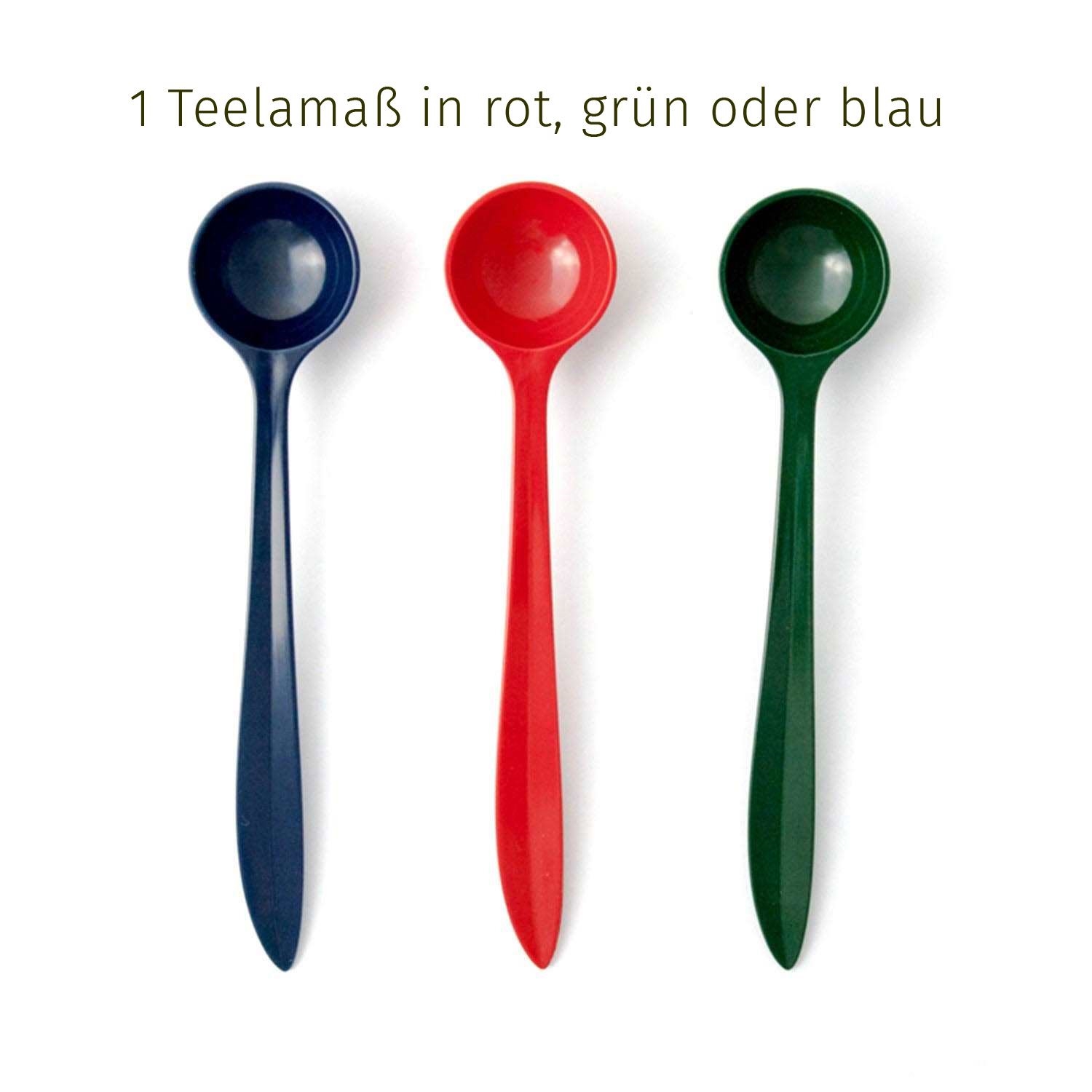 Langes Teelöffel-Maß aus Kunststoff in Rot, Grün, Blau, Teelöffel, Löffel, Messlöffel, dreifarbig, Kunststoff