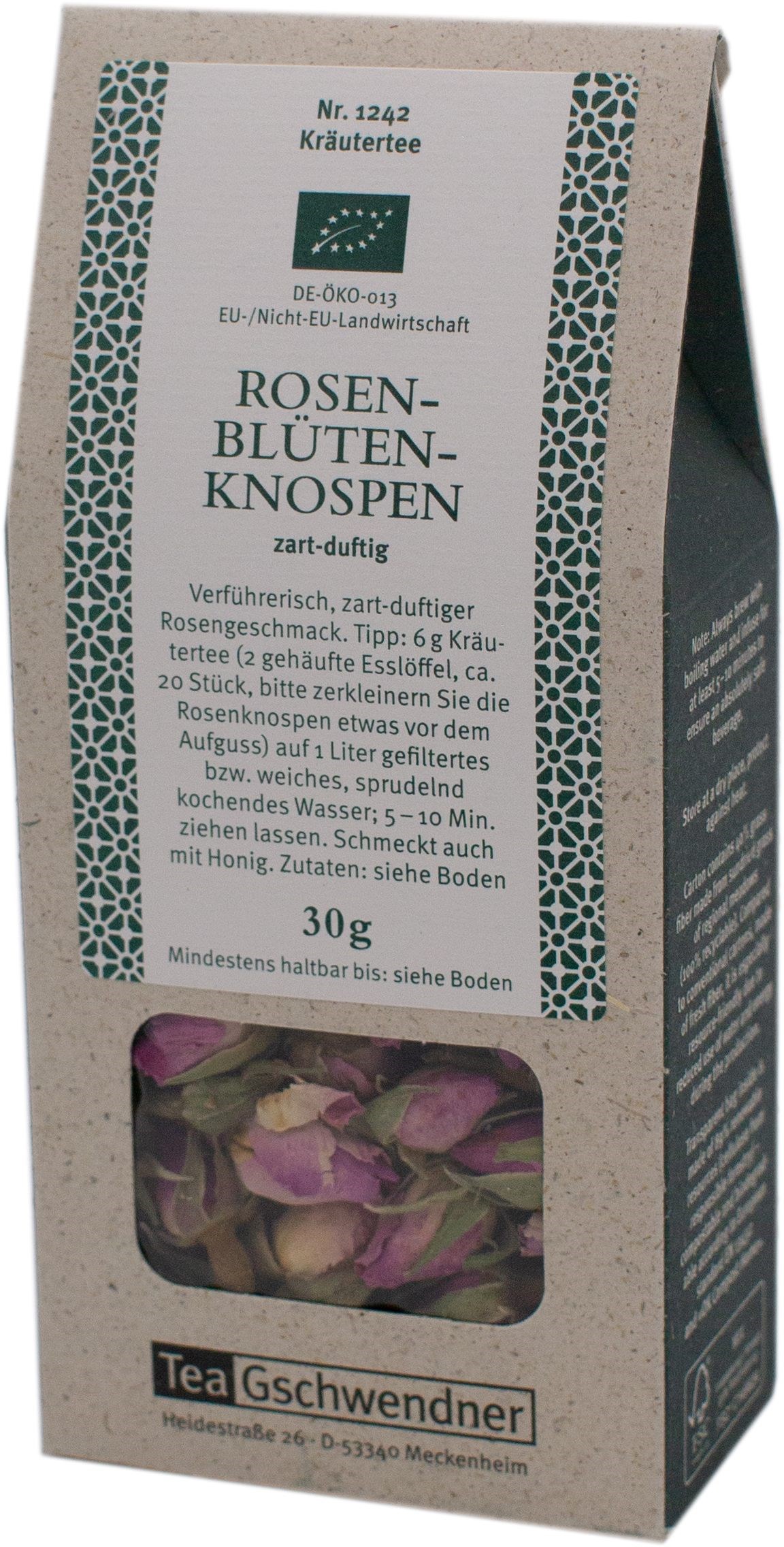 Packung Tea Gschwendner Rosenblütenknospen Tee 30g, Rosenknospen, Kräutertee, Blüten, zart-duftig, 30 g