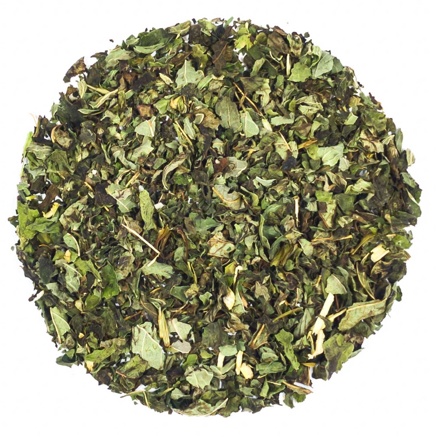 Loose dried peppermint leaves in circular shape