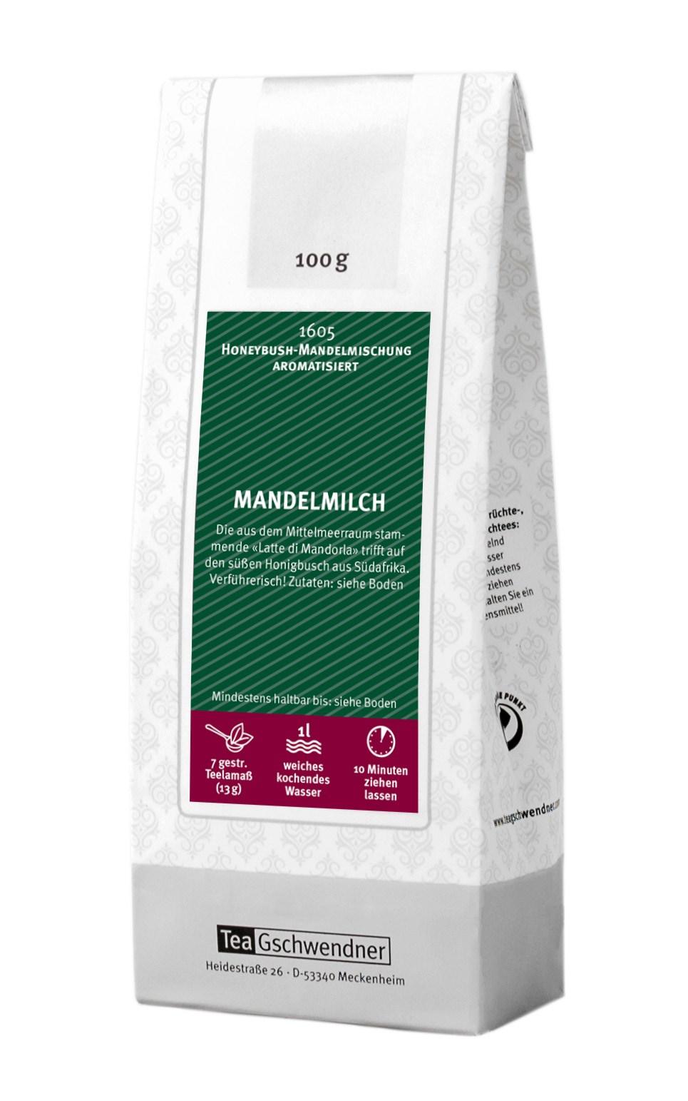TeaGschwendner Mandelmilch Honeybush-Mandeltee 100g Beutel, Mandelmilch, Mandeldrink, 100 g, 1 l, Teegeschwendner