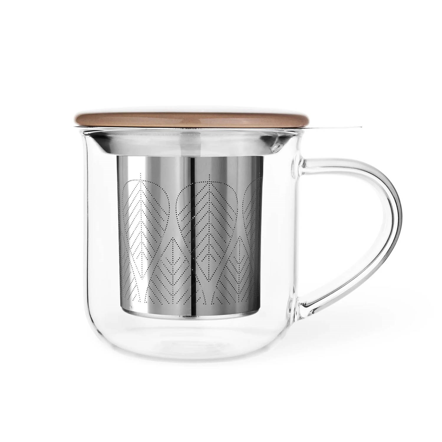 Transparente Teetasse mit Edelstahlsieb und Holzdeckel, Teekanne, Glas, Teesieb, Glaskanne, Kaffee-/Teekanne