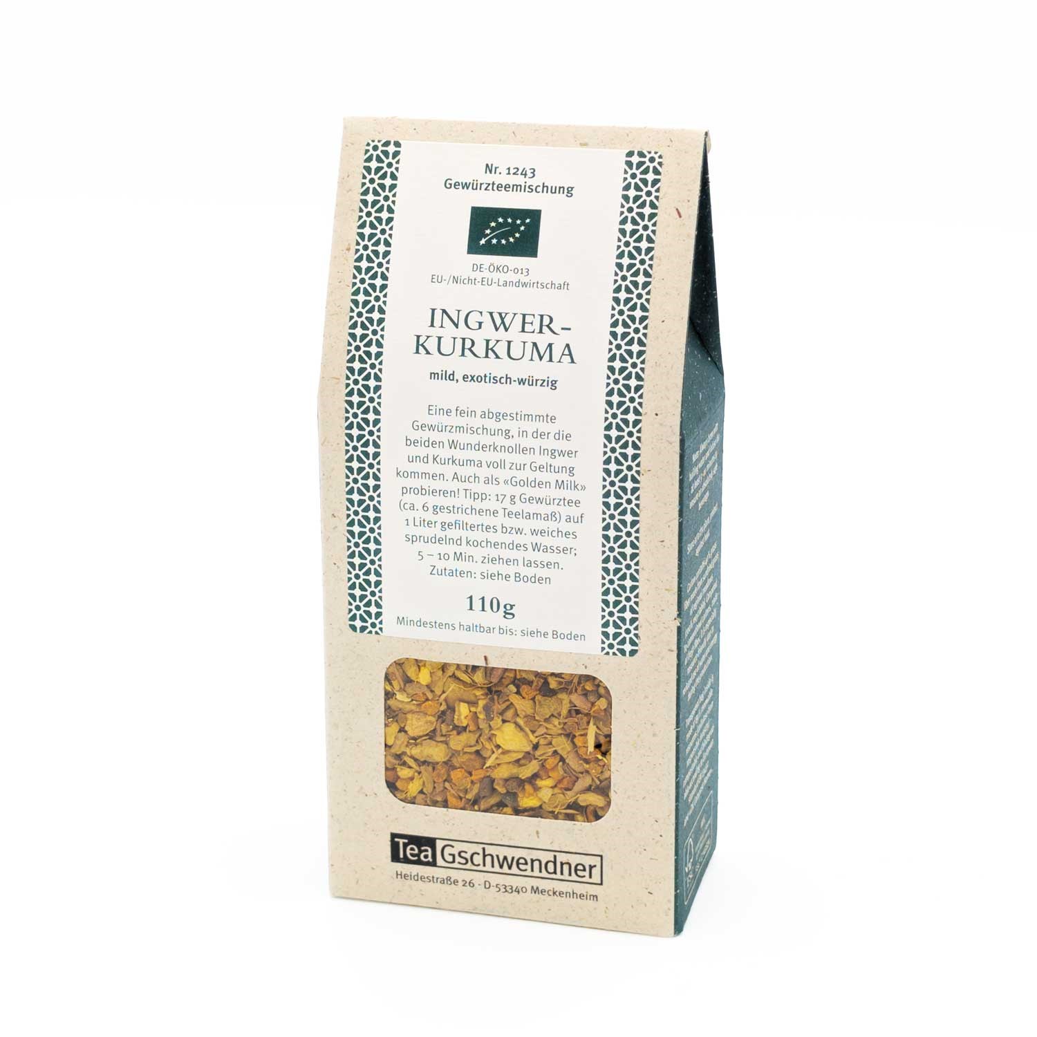 Ingwer-Kurkuma Bio Gewürzmischung für Golden Milk, Ingwer, Kurkuma, Gewürztee, 120 g, Würze-Teemischung