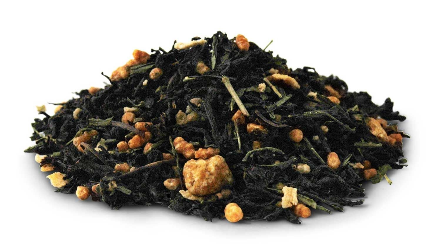 Haufen Genmaicha Grüntee mit geröstetem Reis, Tee, Blätter, Kräutertee, Grüntee, Trockenblätter