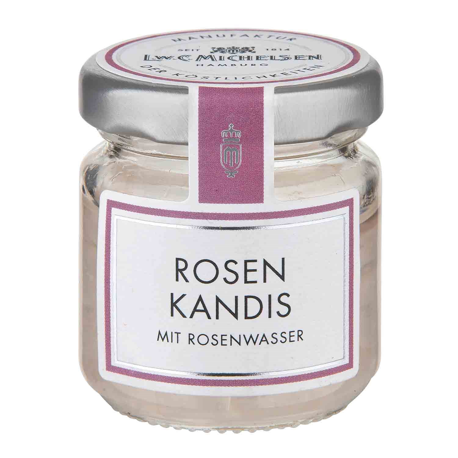 Glas L.W.C. Michelsen Rosenkandis mit Rosenwasser, Deko-Von, Rosenkandis, Rosenwasser, Duftkerze, Glasbehälter