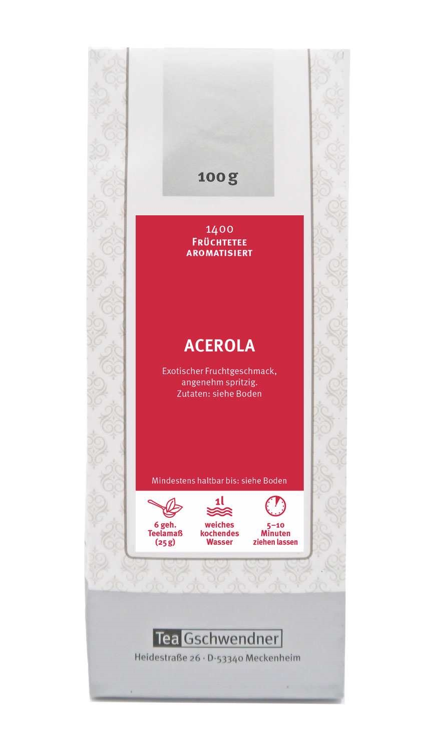 Teepackung Tea Gschwendner Acerola Früchtetee 100 g, Acerola, Früchtetee, aromatisiert, 100 g, Teebeutel