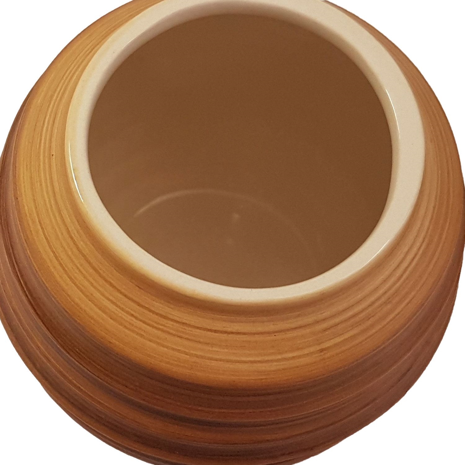 Runde Keramikvase in Holzoptik von oben gesehen, 陶器, 花瓶, 木目, 釉薬?, 圆形