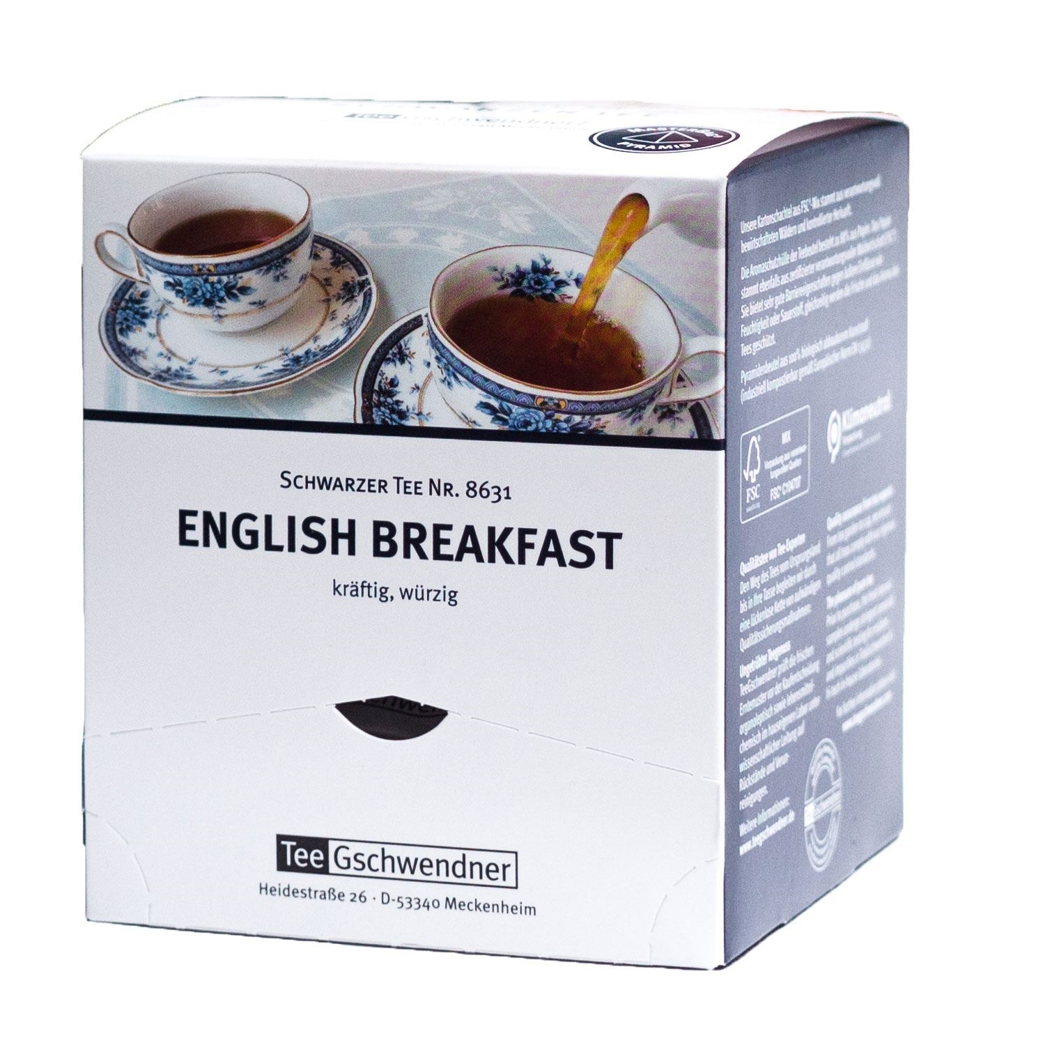 TeeGschwendner English Breakfast Schwarzer Tee Packung, Englisches Frühstück, schwarzer Tee, Teebox, Tee, Kaffeetassen