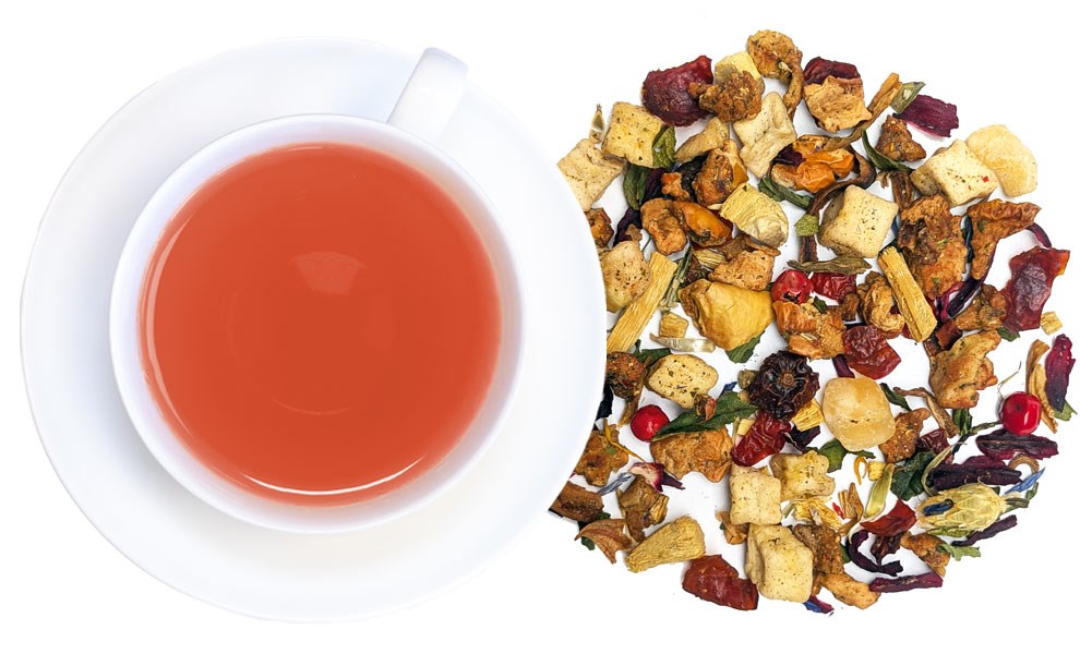 tee, tee mit früchtetee, roter tee, früchtetee, getränk