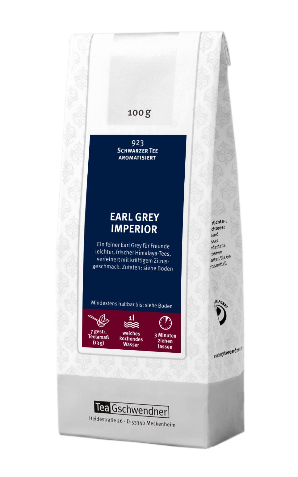 Teegschwendner Earl Grey Imperior Schwarzer Tee 100 g, Earl Grey, Schwarztee, Aromatisiert, Teebeutel, 100 g