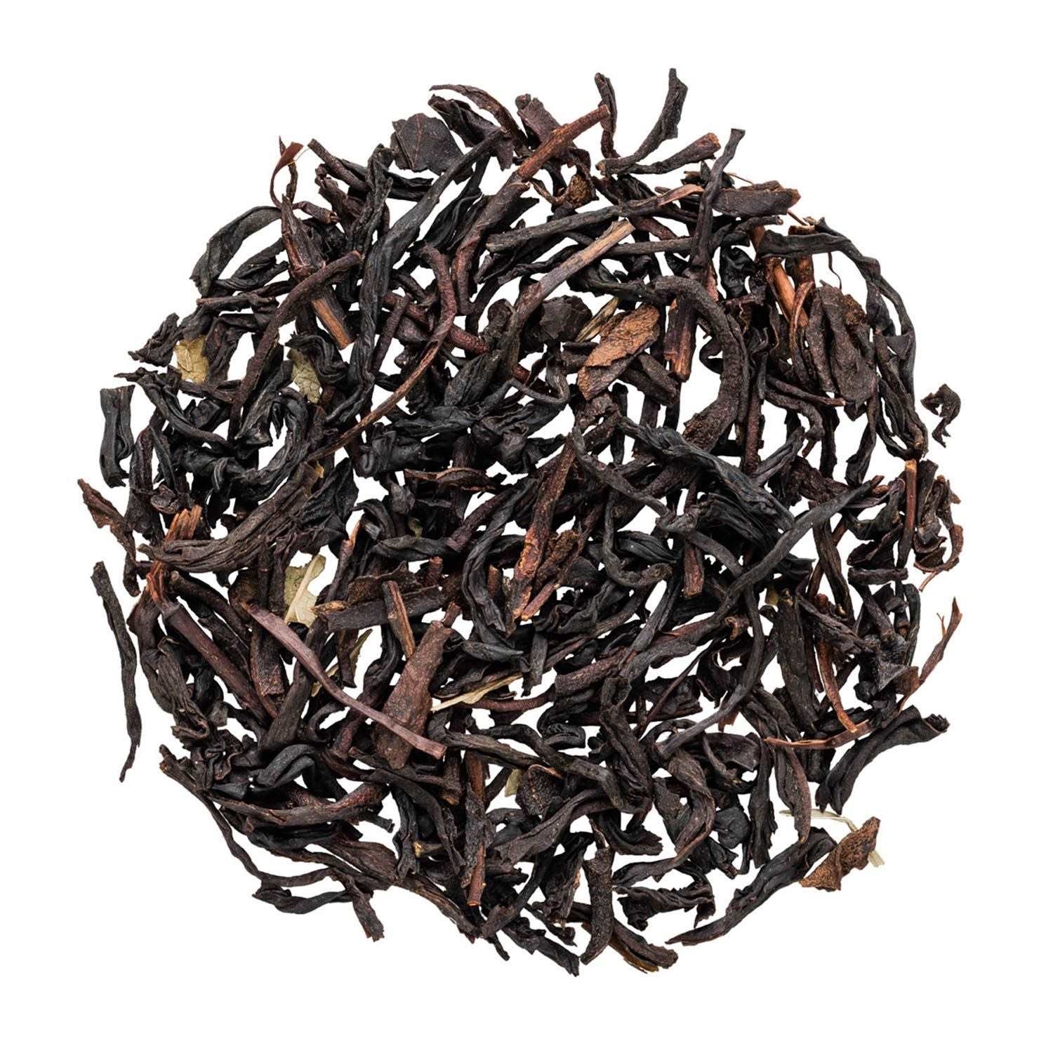 Nahaufnahme von losem schwarzem Tee, Schwarztee, lose Blätter, Tee-Blend, Rauchiges Aroma, Kaffee-Ton?