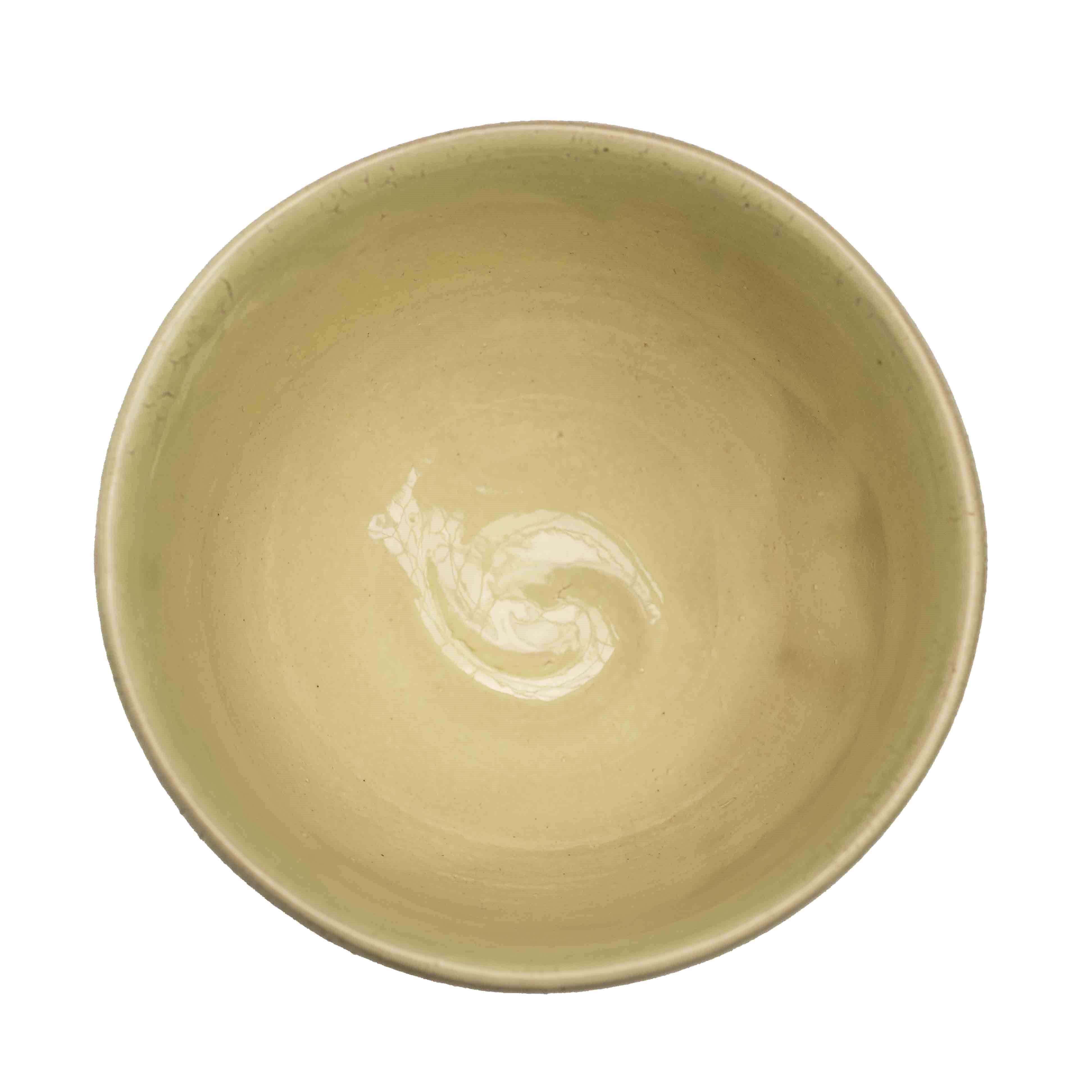 Obenansicht einer beigen Keramikschale, Schüssel, Teller, Keramik, Beige, Einfarbig