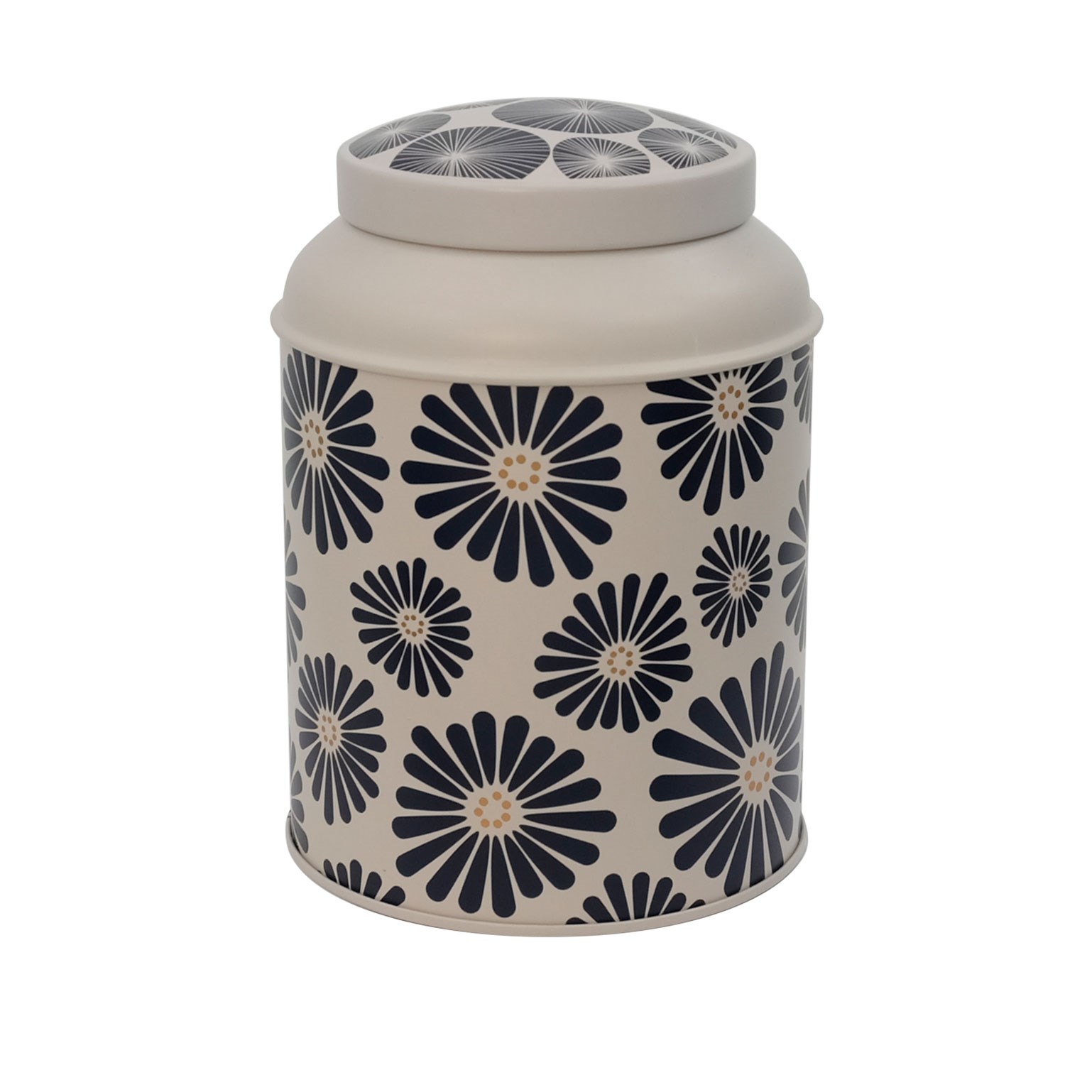 Runde Metall-Vorratsdose mit blauem Blumenmuster, Tellerdose, Metalldose, Blumenmuster, Deckeldose, Aufbewahrungsbehälter